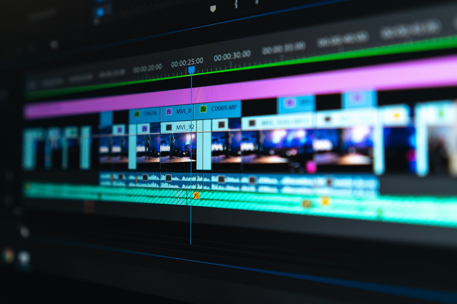 Video editing and color grading workspace